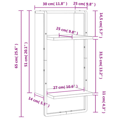 væghylde med stang 30x25x65 cm sort