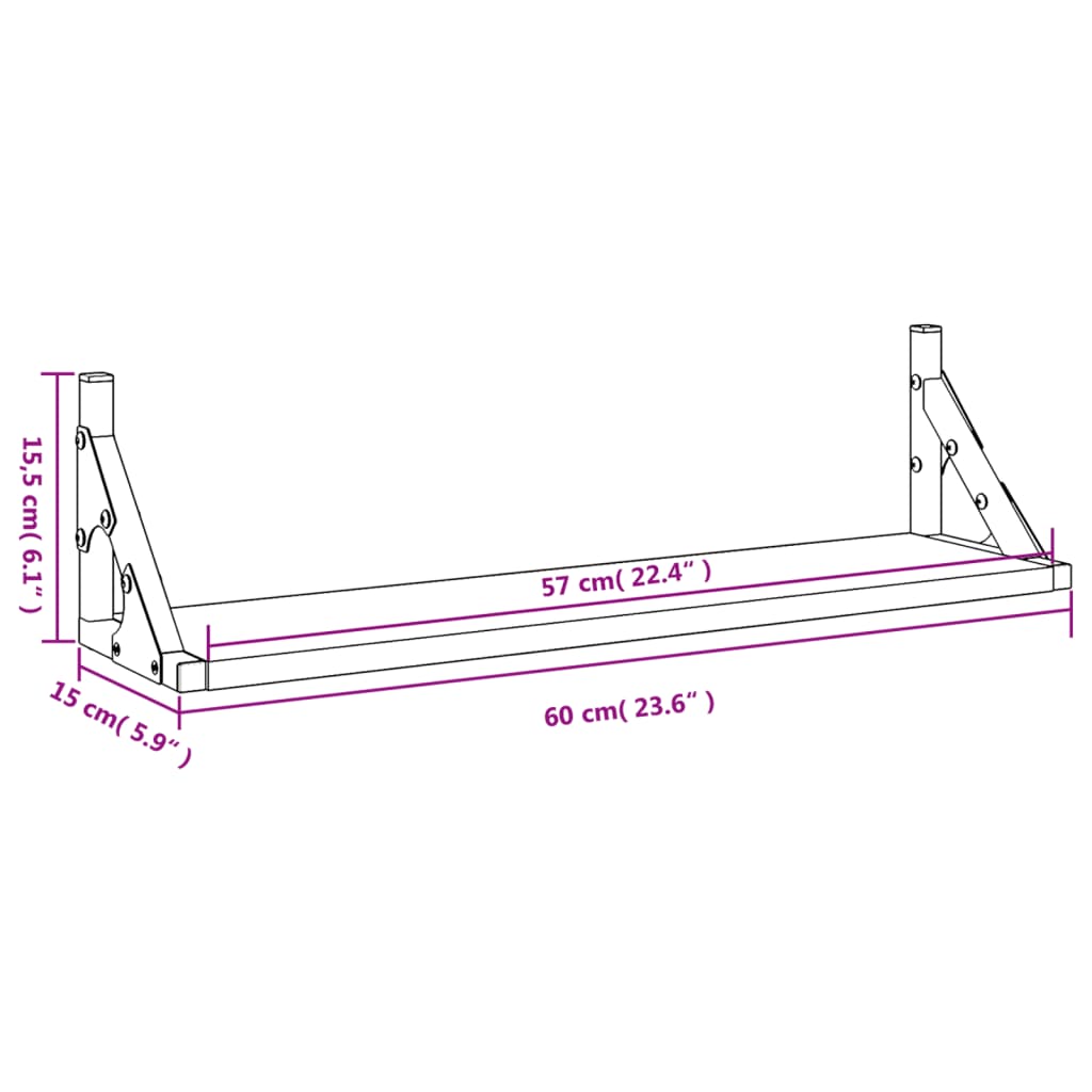 væghylder 2 stk. 60x15x15,5 cm sonoma-eg