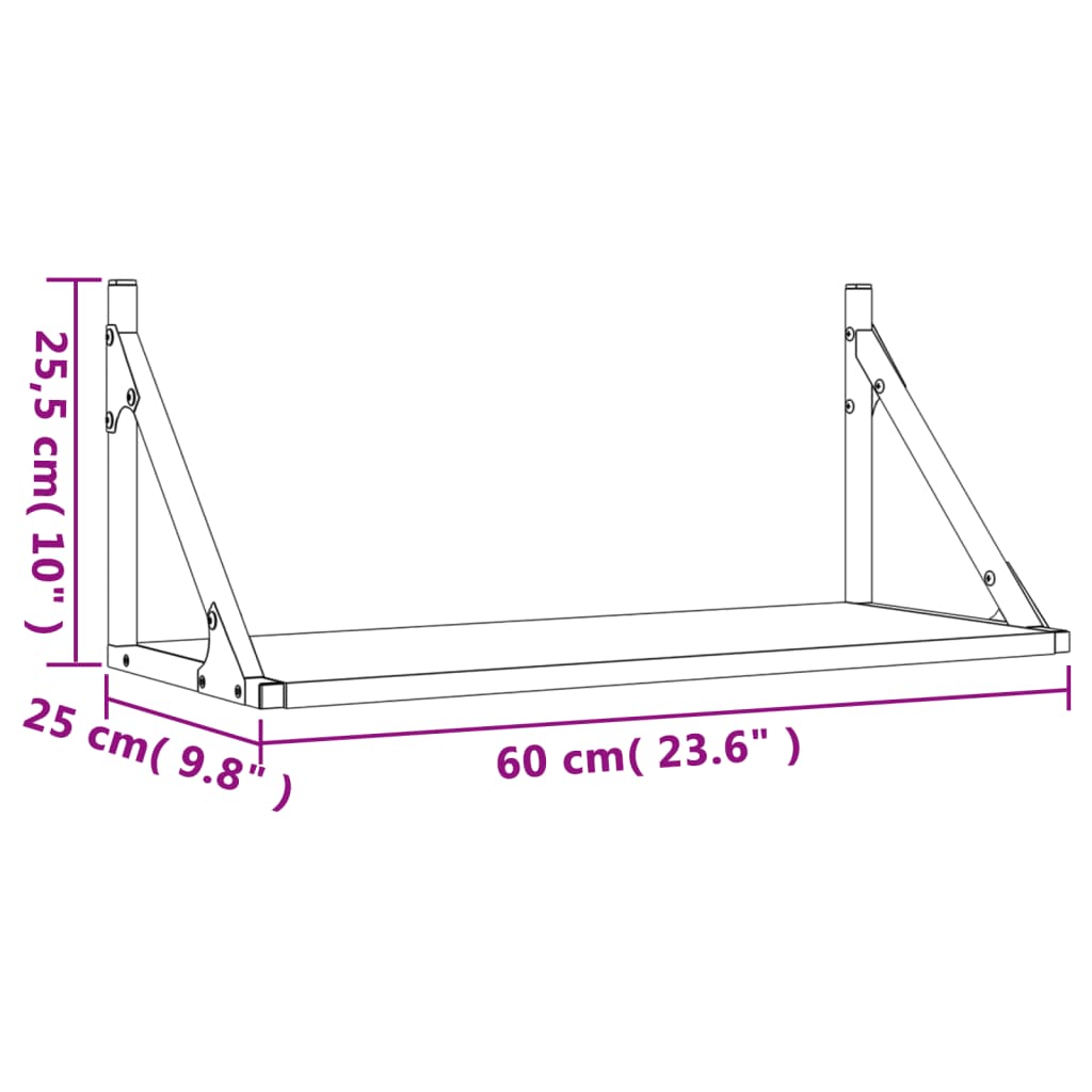 væghylder 2 stk. 60x25x25,5 cm konstrueret træ sort