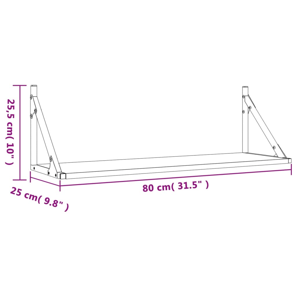 væghylder 2 stk. 80x25x25,5 cm konstrueret træ sort