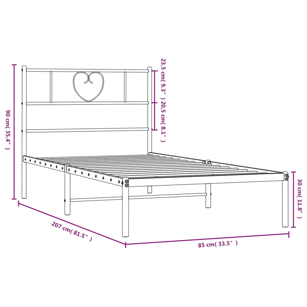 sengeramme med sengegavl 80x200 cm metal sort