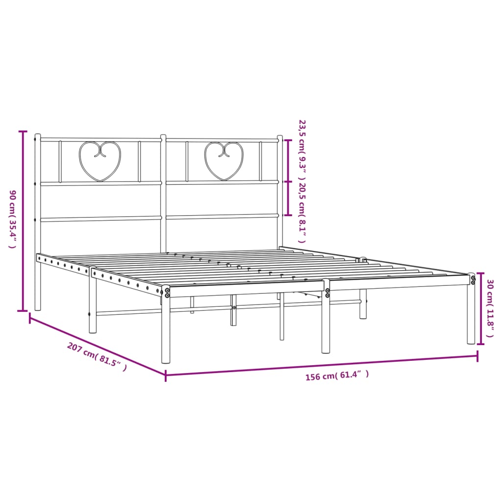 sengeramme med sengegavl 150x200 cm metal sort