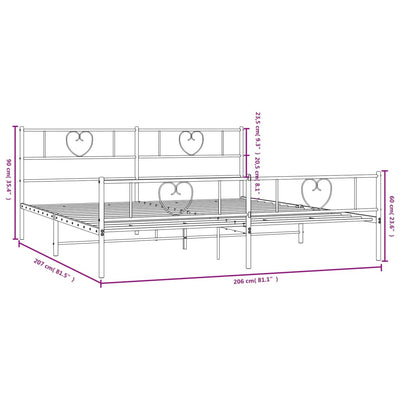 sengeramme med sengegavl og fodgærde 200x200 cm metal sort