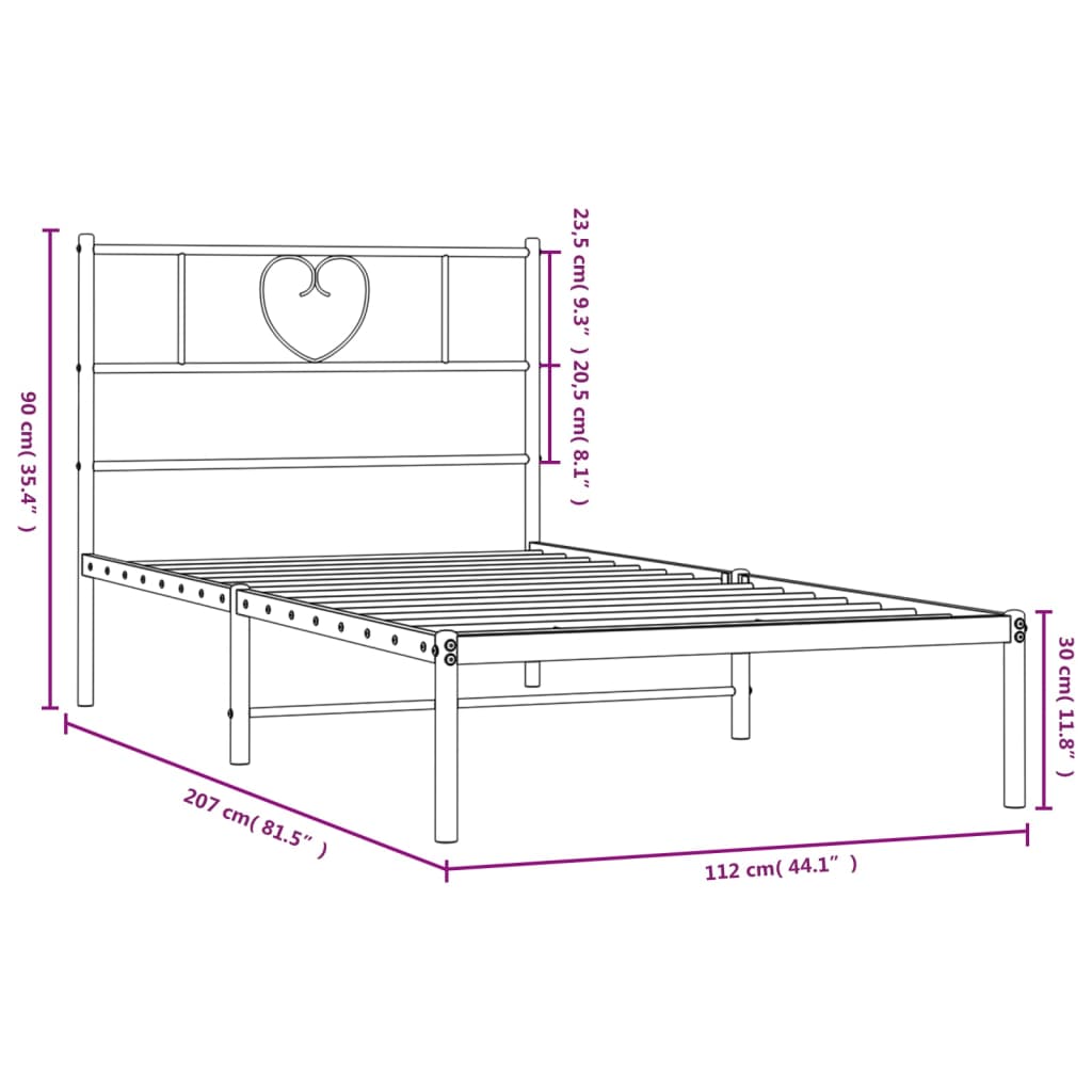 sengeramme med sengegavl 107x203 cm metal hvid