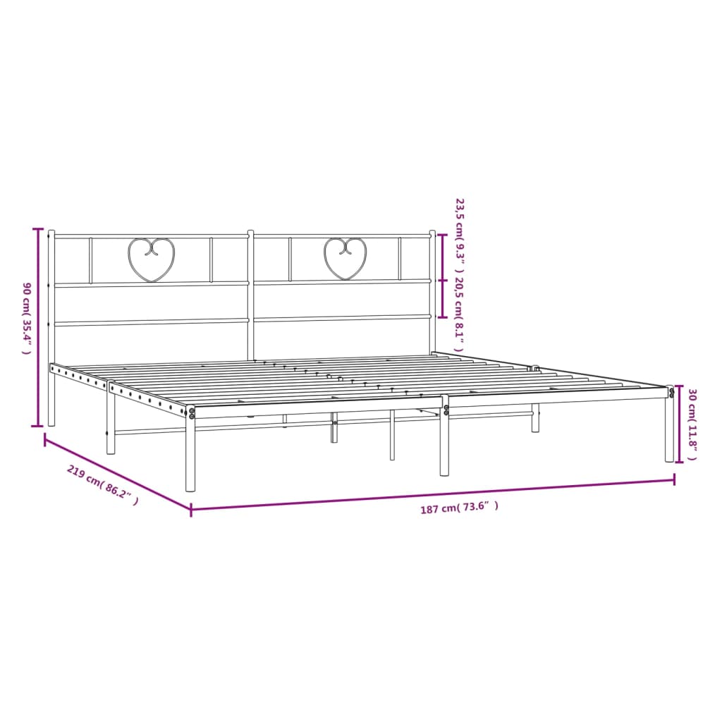 sengeramme med sengegavl 183x213 cm metal hvid