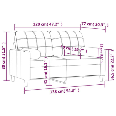 2-personers sofa med pyntepuder 120 cm stof lysegrå