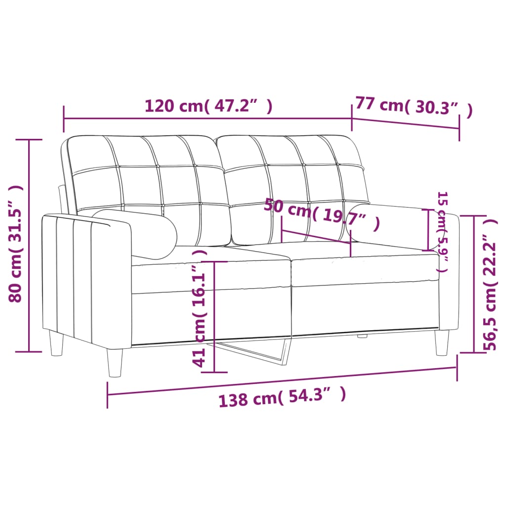 2-personers sofa med pyntepuder 120 cm stof mørkegrå