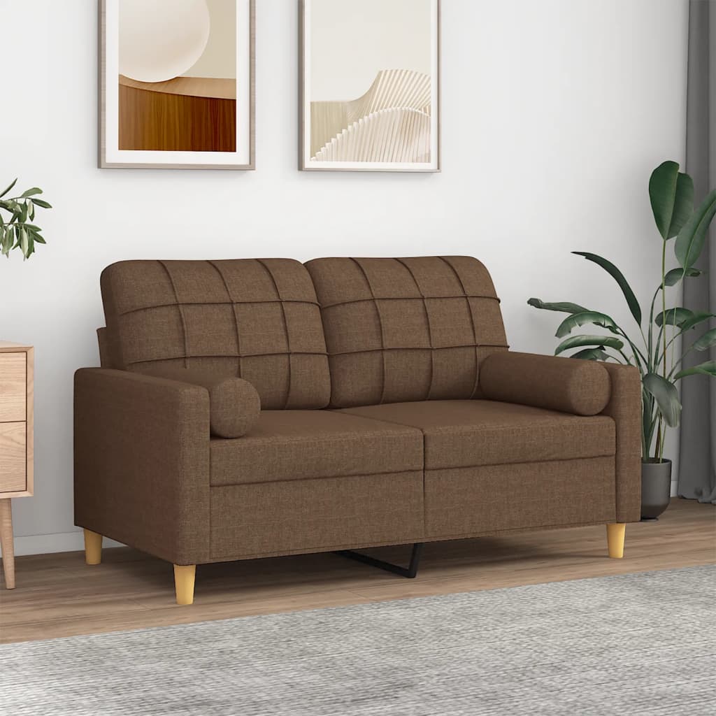 2-personers sofa med pyntepuder 120 cm stof brun