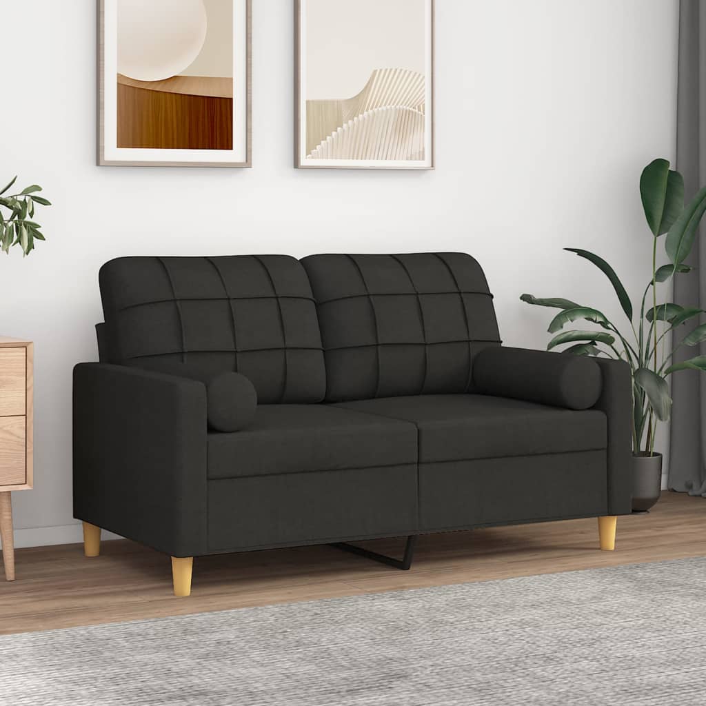 2-personers sofa med pyntepuder 120 cm stof sort