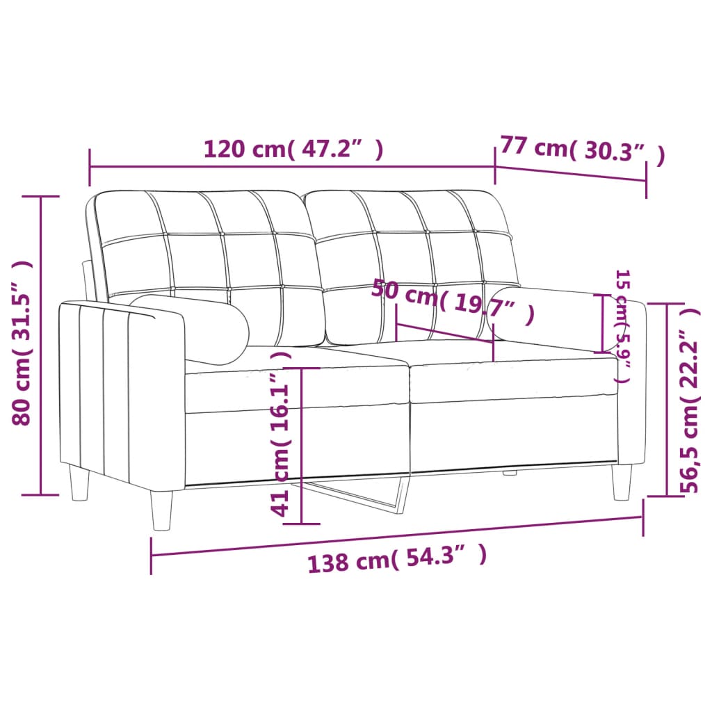 2-personers sofa med pyntepuder 120 cm stof lysegul