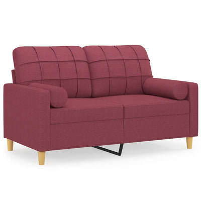 2-personers sofa med pyntepuder 120 cm stof vinrød