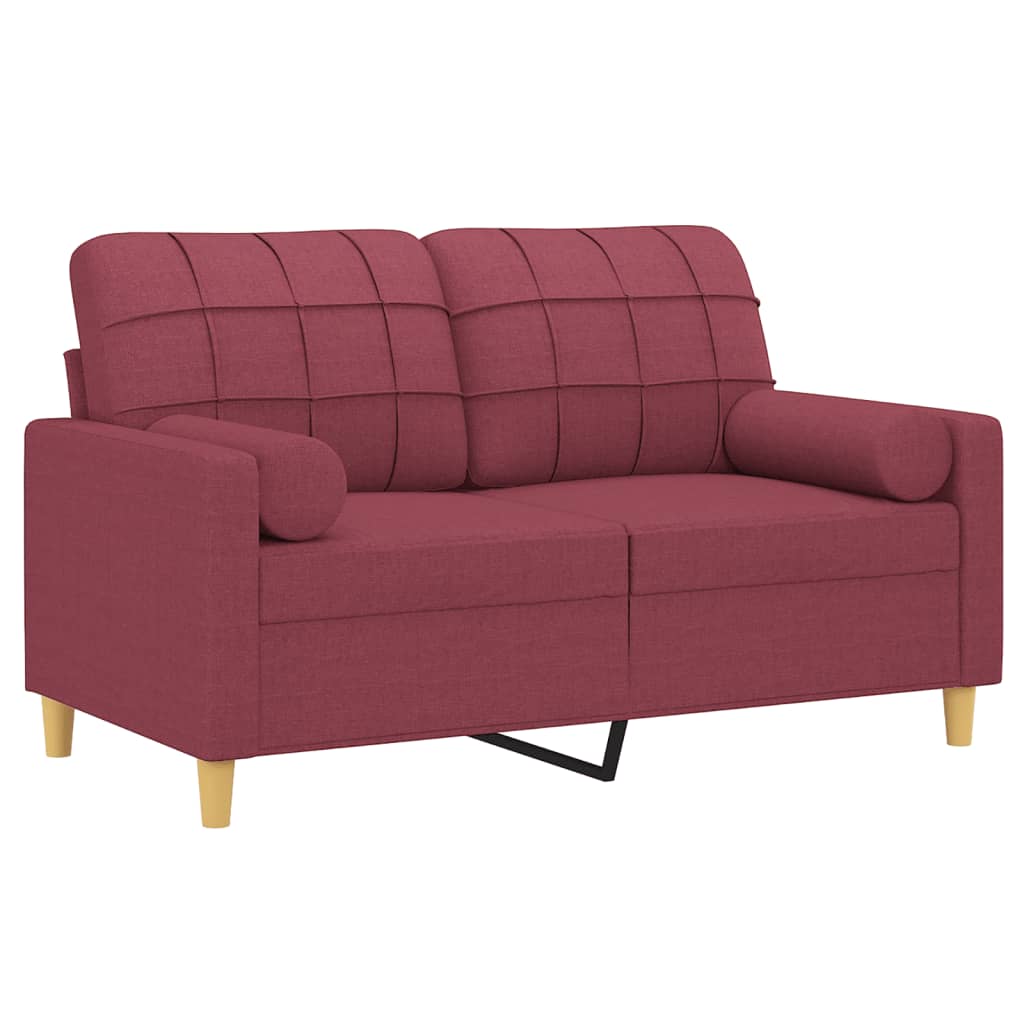 2-personers sofa med pyntepuder 120 cm stof vinrød