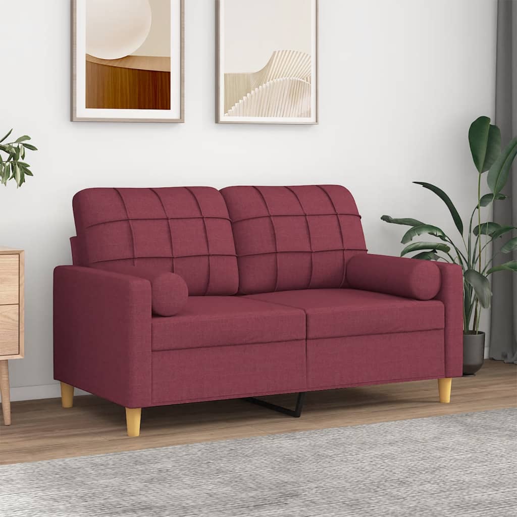 2-personers sofa med pyntepuder 120 cm stof vinrød