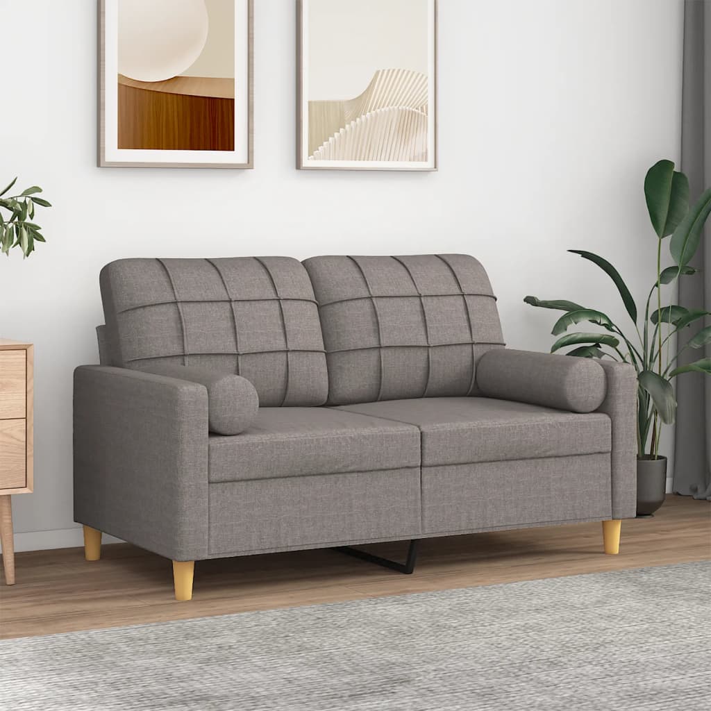 2-personers sofa med pyntepuder 120 cm stof gråbrun