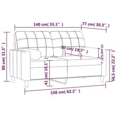 2-personers sofa med pyntepuder 140 cm stof lysegrå