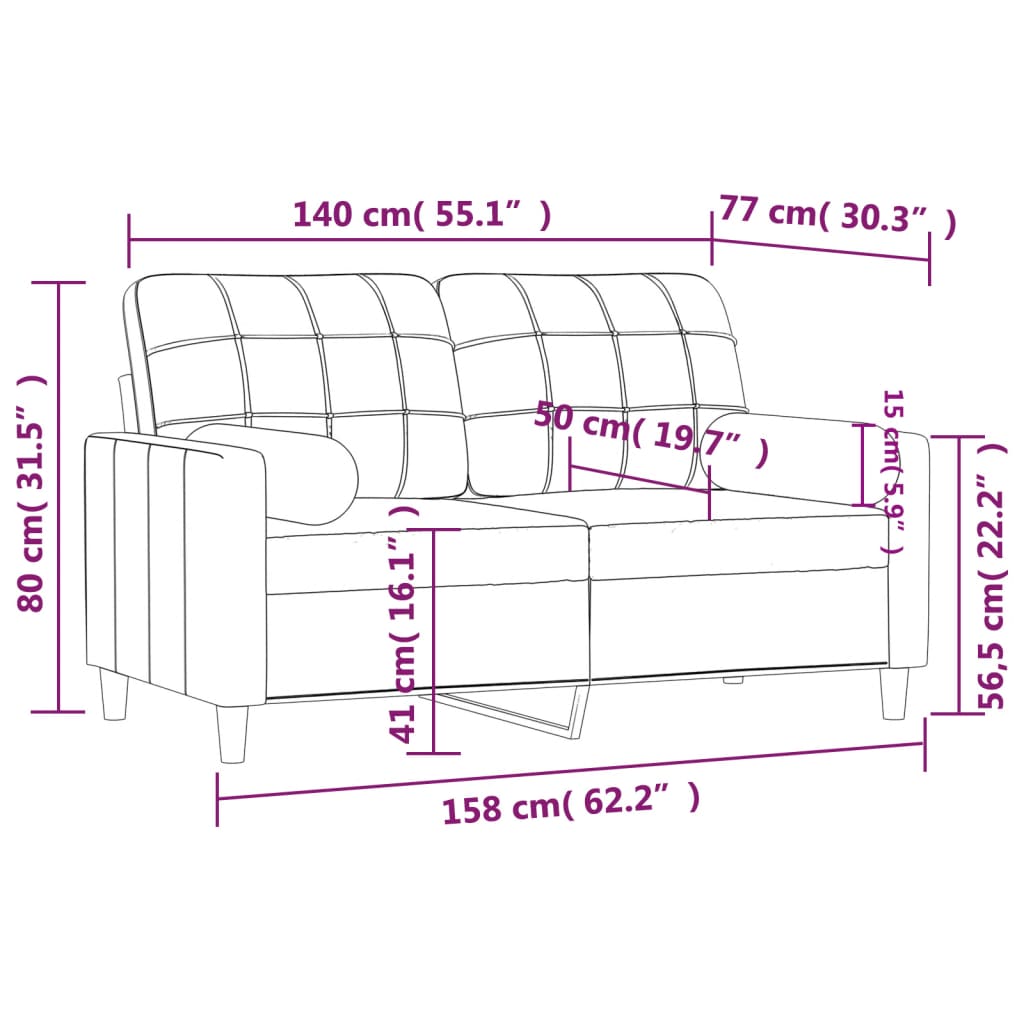 2-personers sofa med pyntepuder 140 cm stof mørkegrå