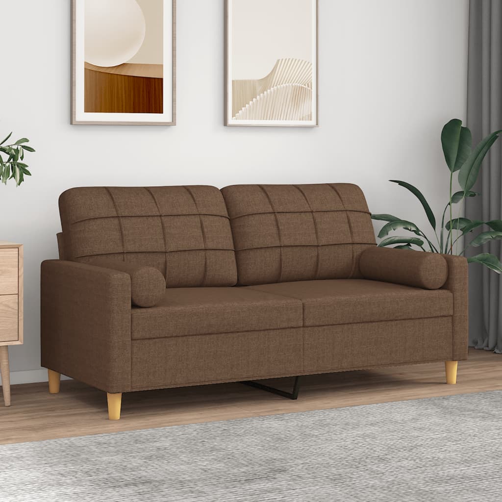 2-personers sofa med pyntepuder 140 cm stof brun