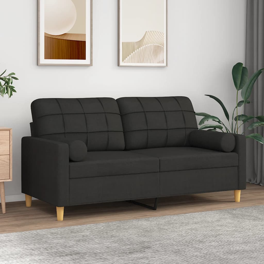 2-personers sofa med pyntepuder 140 cm stof sort