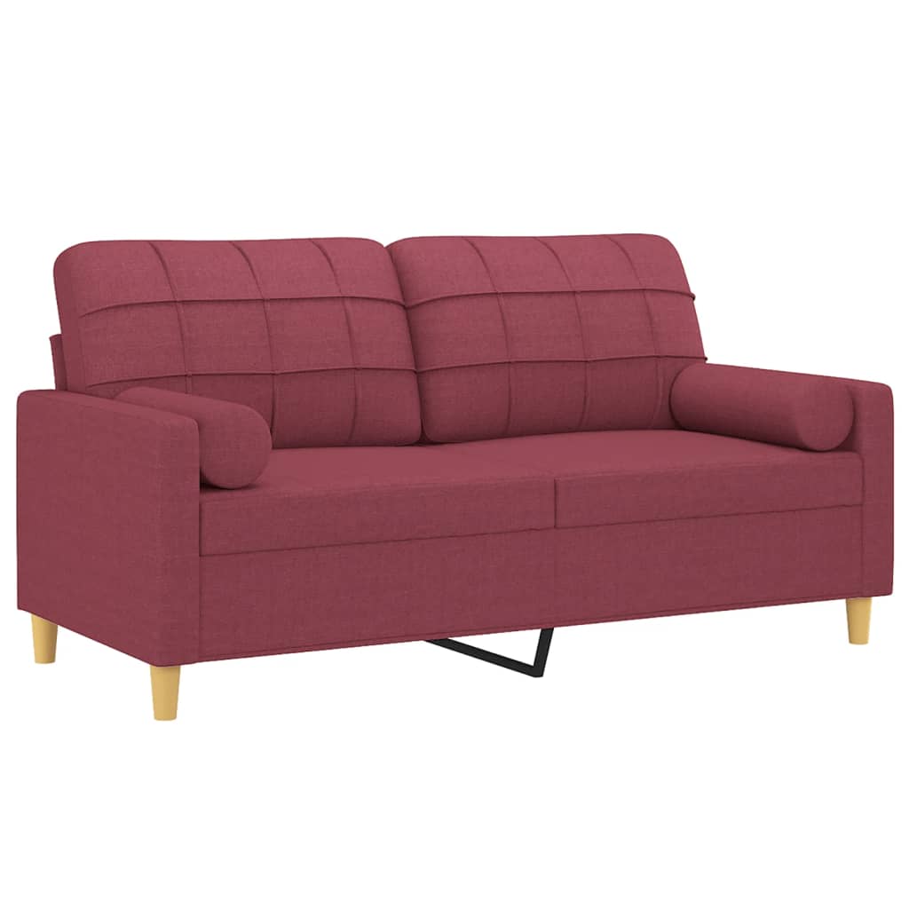 2-personers sofa med pyntepuder 140 cm stof vinrød