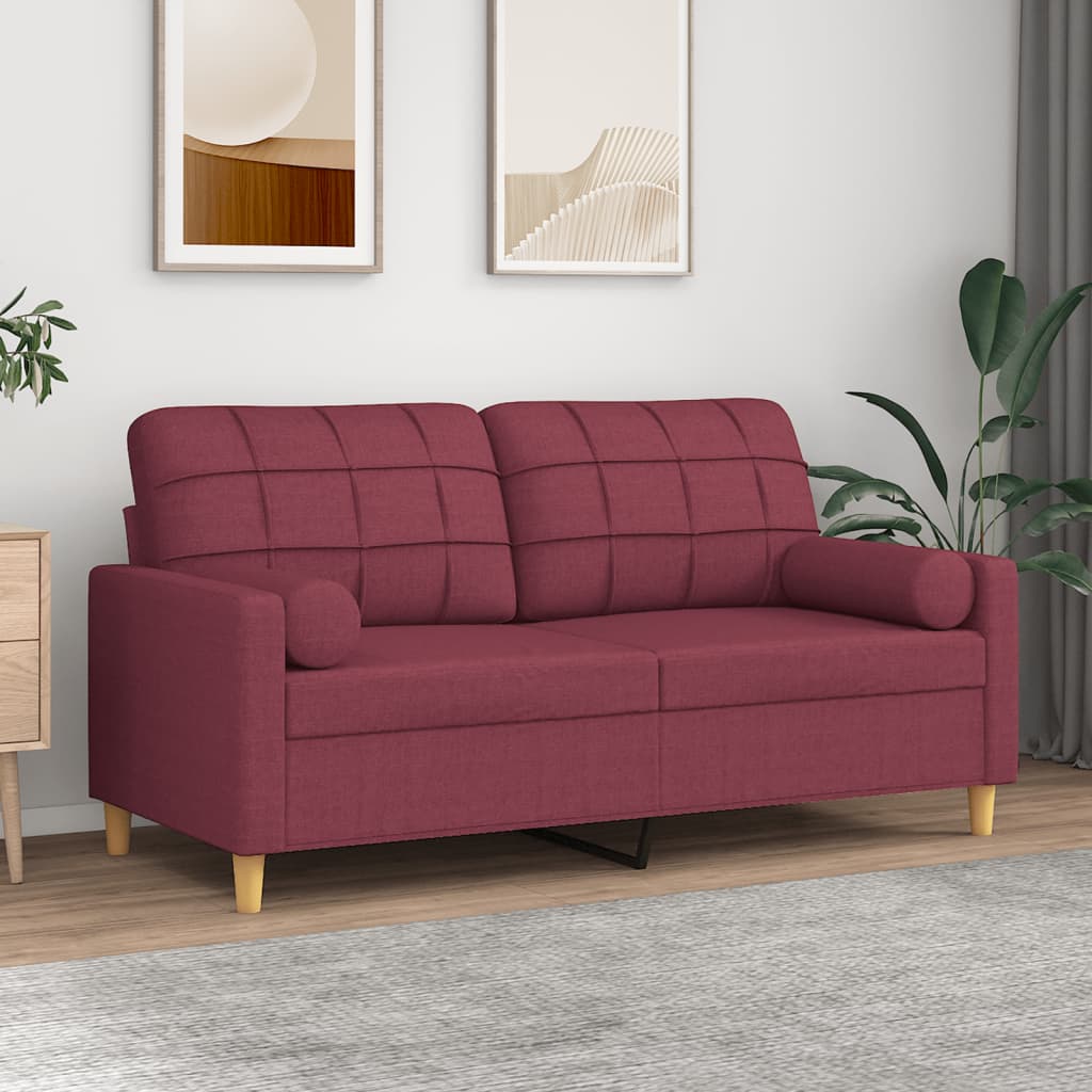 2-personers sofa med pyntepuder 140 cm stof vinrød