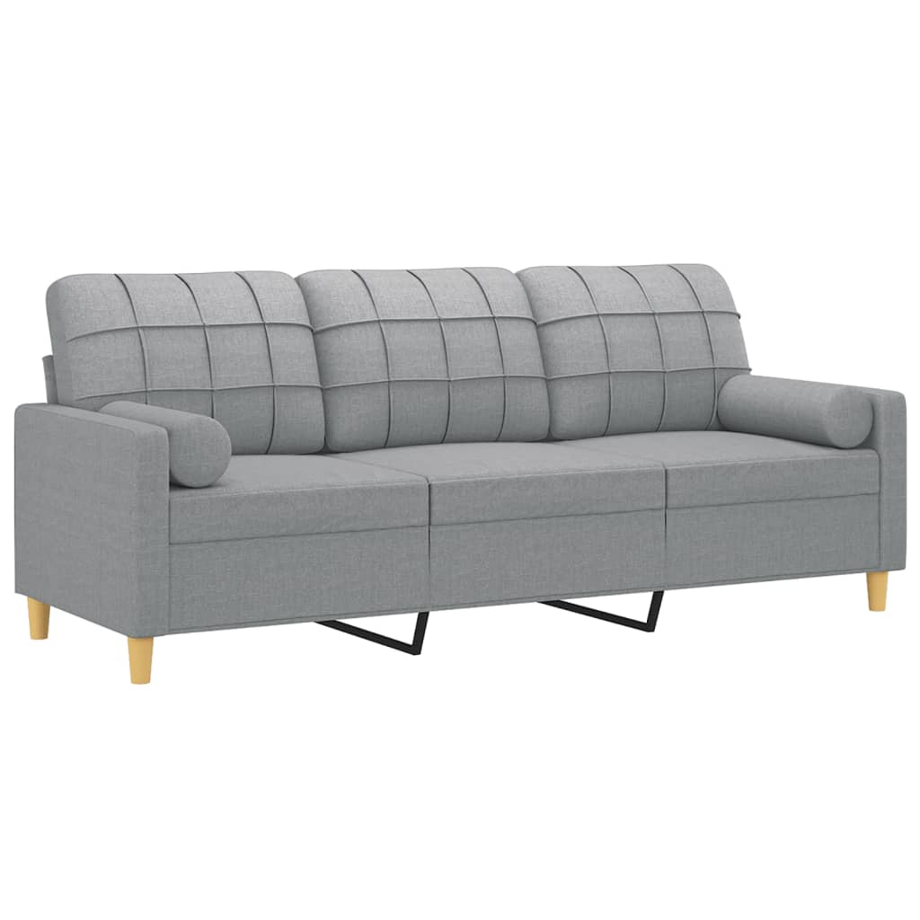 3-personers sofa med pyntepuder 180 cm stof lysegrå