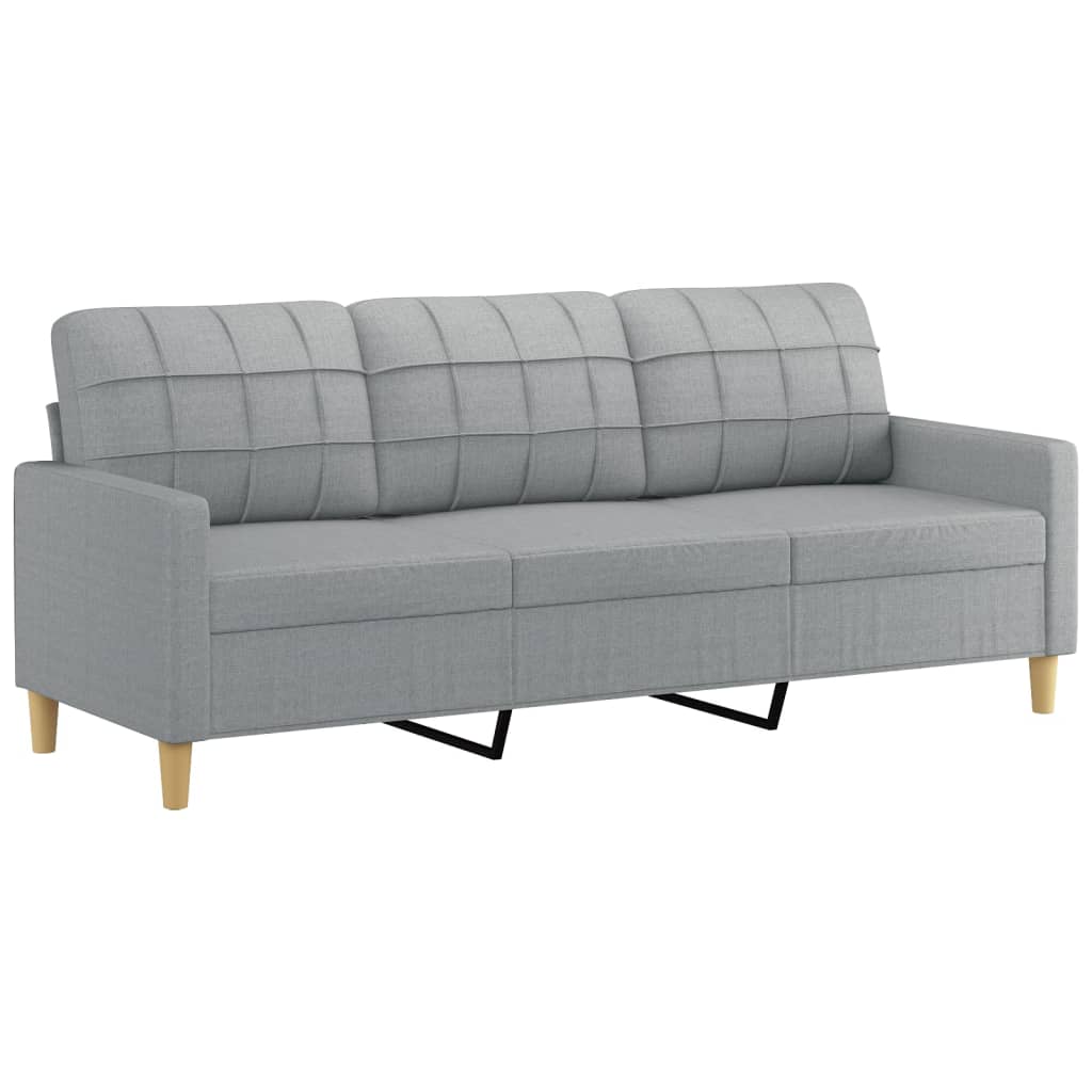 3-personers sofa med pyntepuder 180 cm stof lysegrå