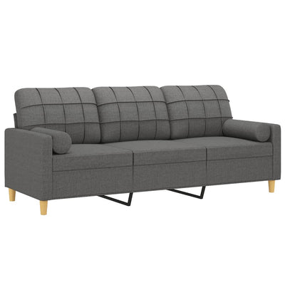 3-personers sofa med pyntepuder 180 cm stof mørkegrå