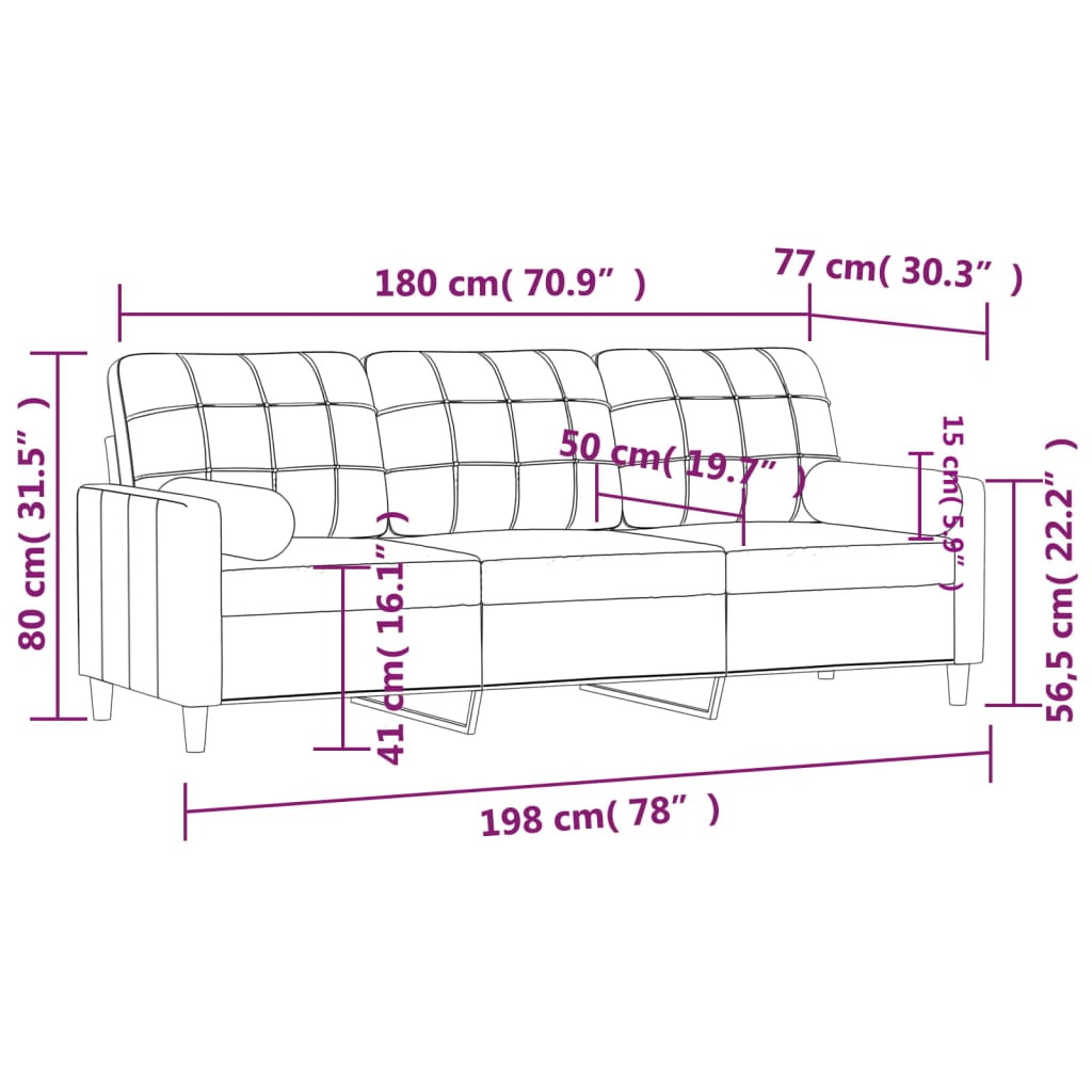 3-personers sofa med pyntepuder 180 cm stof mørkegrå