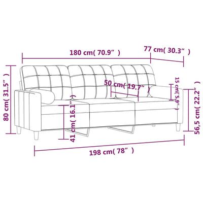 3-personers sofa med pyntepuder 180 cm stof mørkegrå