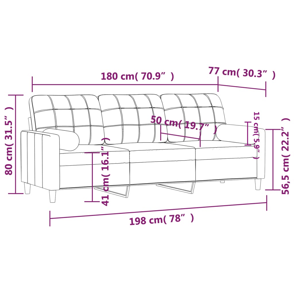 3-personers sofa med pyntepuder 180 cm stof brun