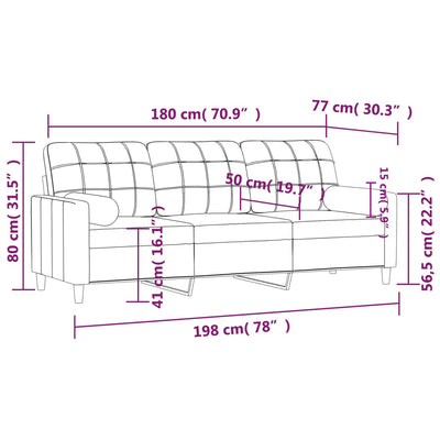 3-personers sofa med pyntepuder 180 cm stof brun