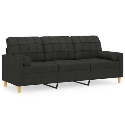 3-personers sofa med pyntepuder 180 cm stof sort