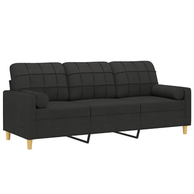 3-personers sofa med pyntepuder 180 cm stof sort