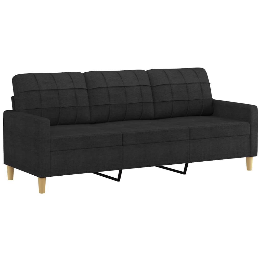 3-personers sofa med pyntepuder 180 cm stof sort