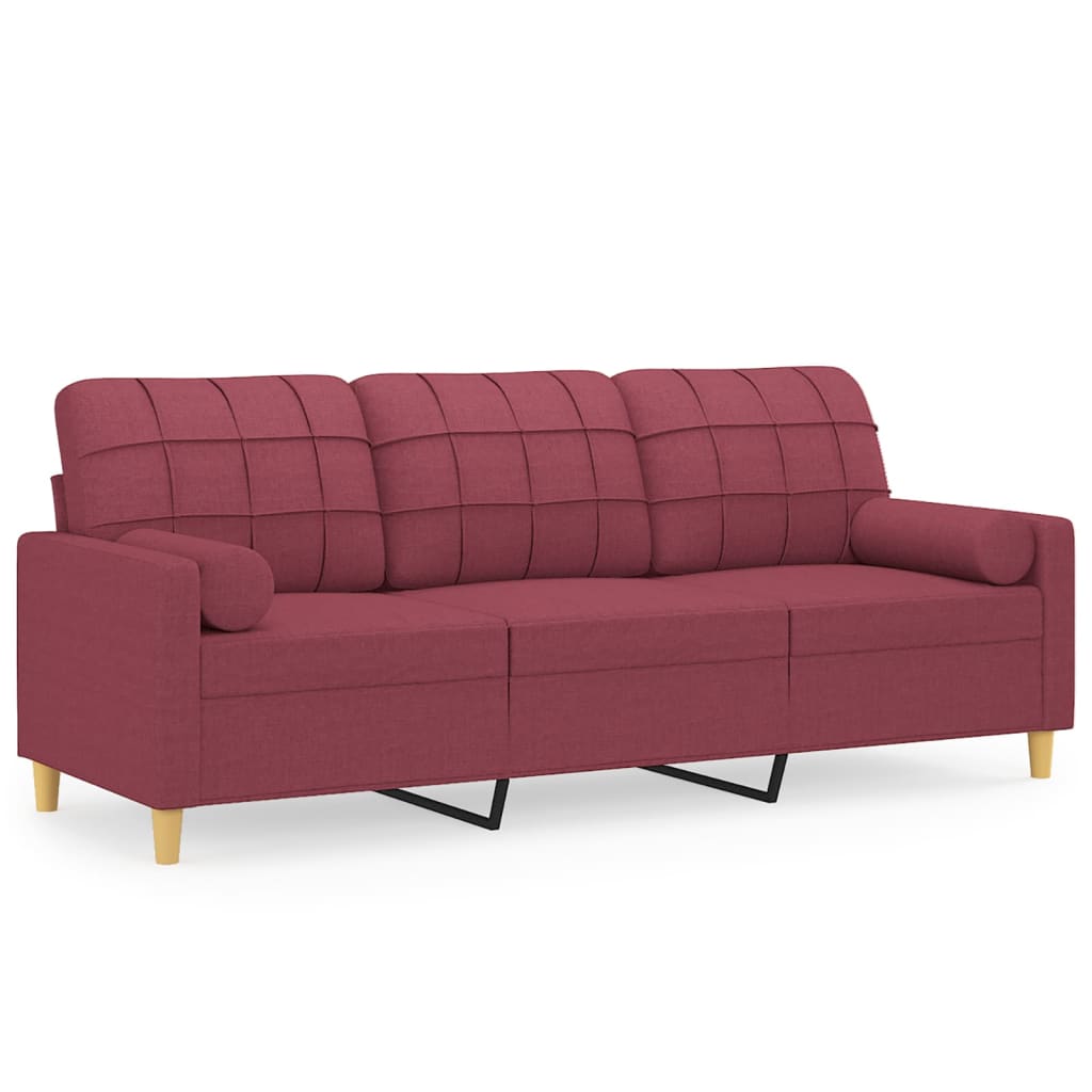 3-personers sofa med pyntepuder 180 cm stof vinrød