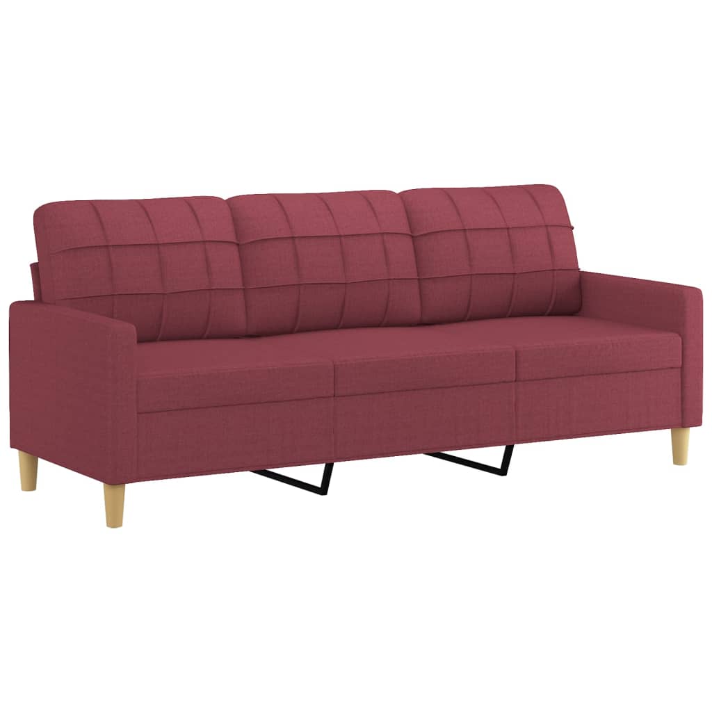 3-personers sofa med pyntepuder 180 cm stof vinrød