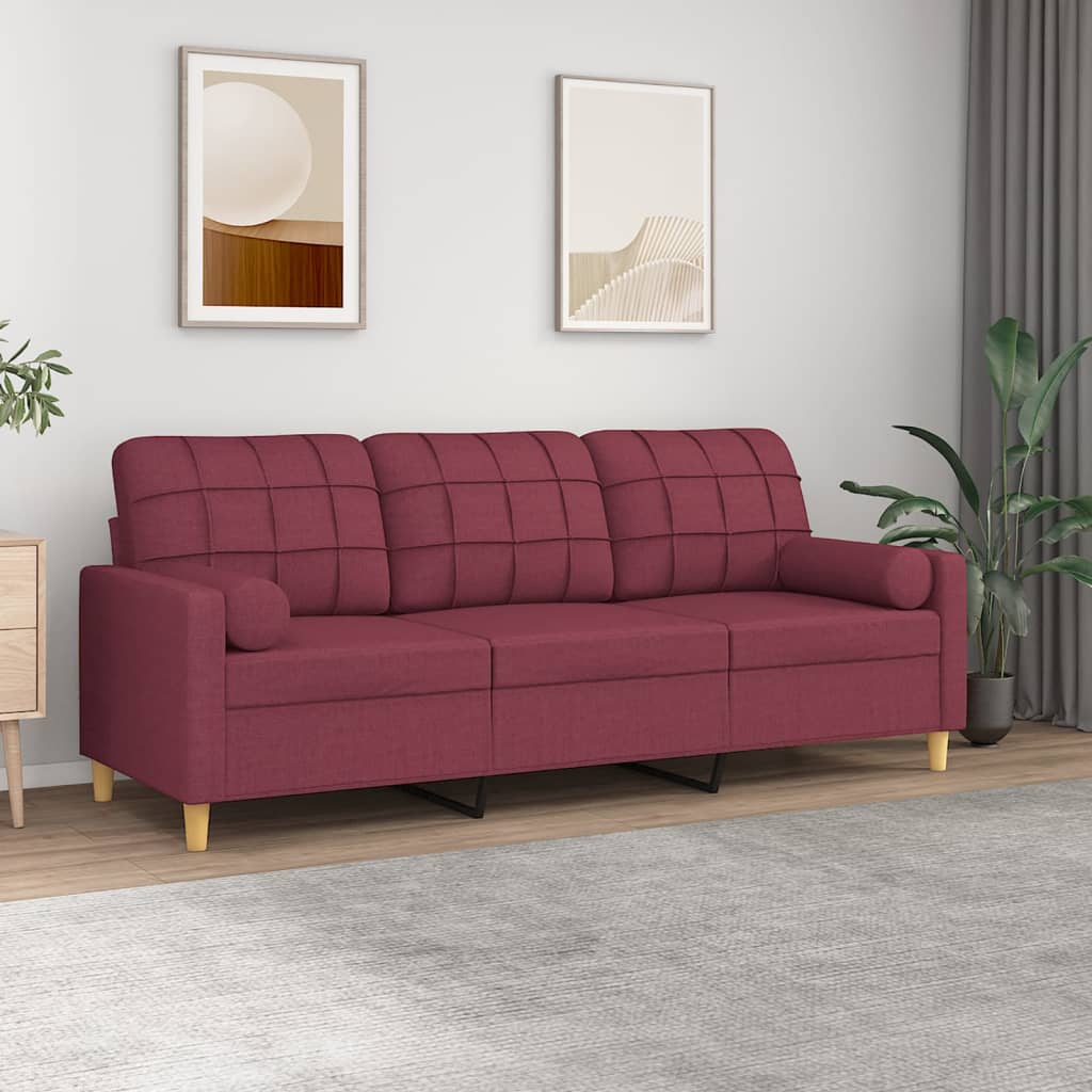 3-personers sofa med pyntepuder 180 cm stof vinrød