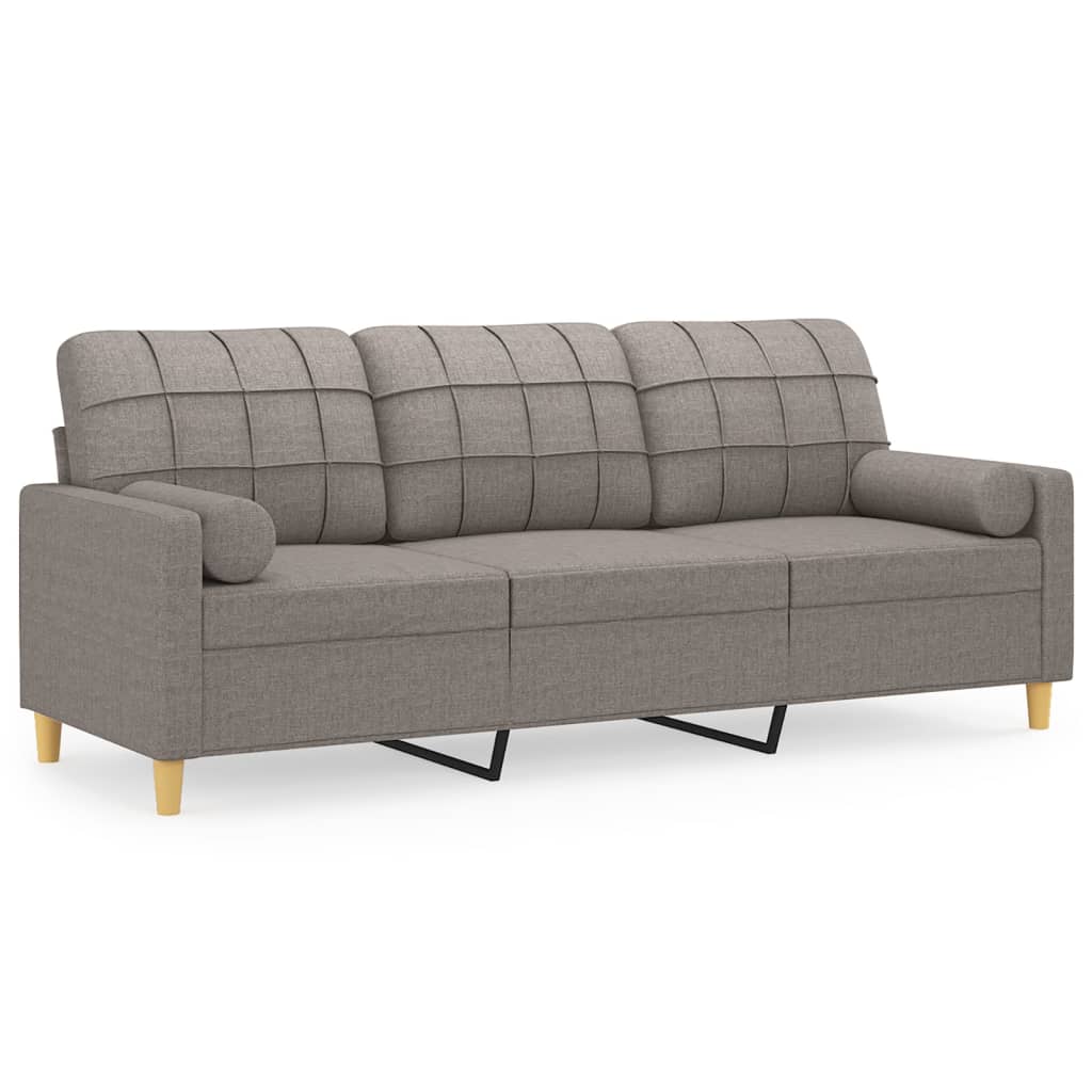 3-personers sofa med pyntepuder 180 cm stof gråbrun