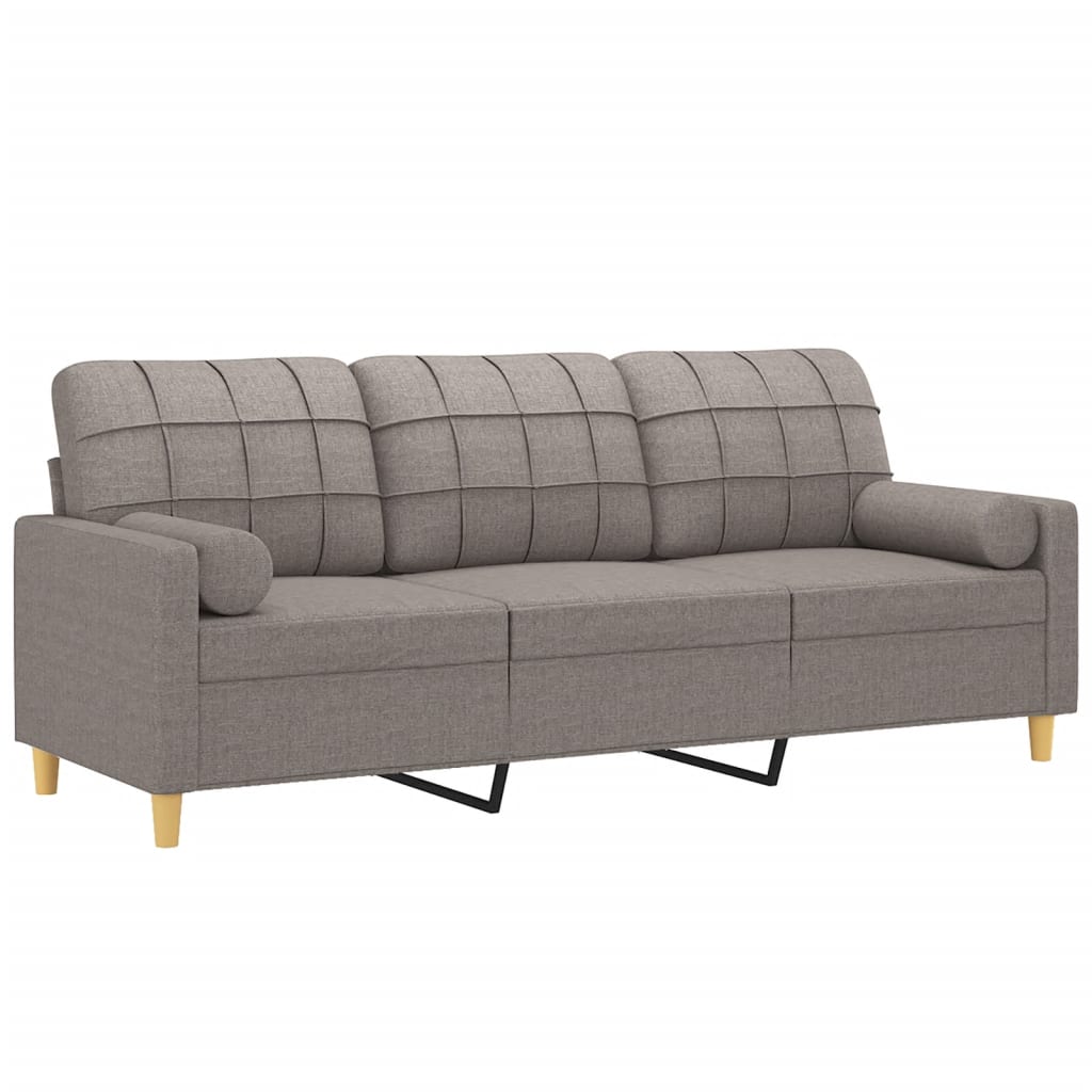 3-personers sofa med pyntepuder 180 cm stof gråbrun