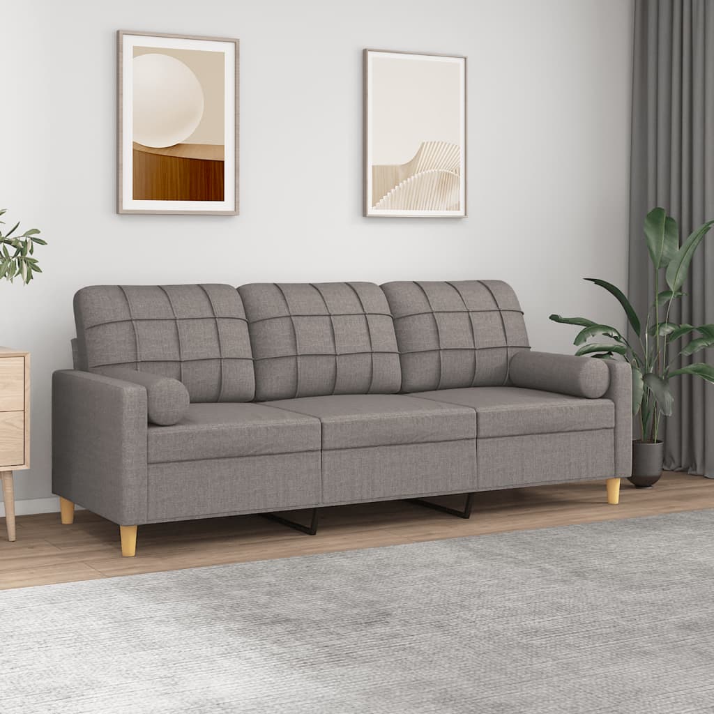 3-personers sofa med pyntepuder 180 cm stof gråbrun