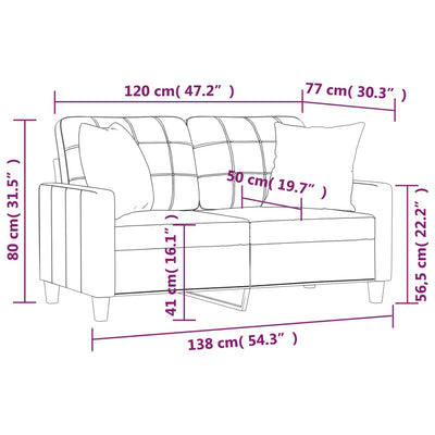 2-personers sofa med pyntepuder 120 cm kunstlæder grå