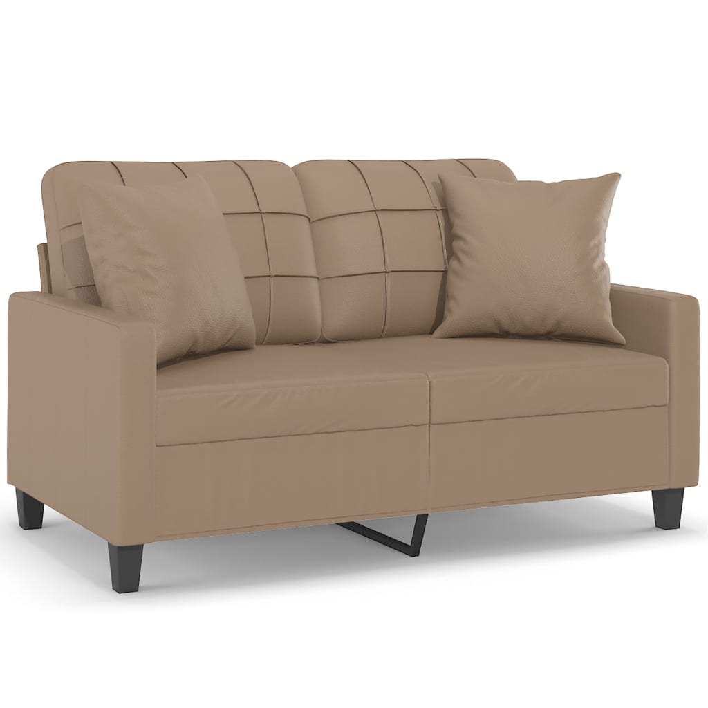 2-personers sofa med pyntepuder 120 cm kunstlæder cappuccino