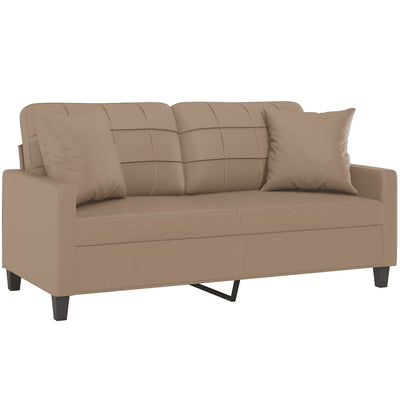 2-personers sofa med pyntepuder 140 cm kunstlæder cappuccino