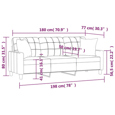 3-personers sofa med pyntepuder 180 cm kunstlæder sort