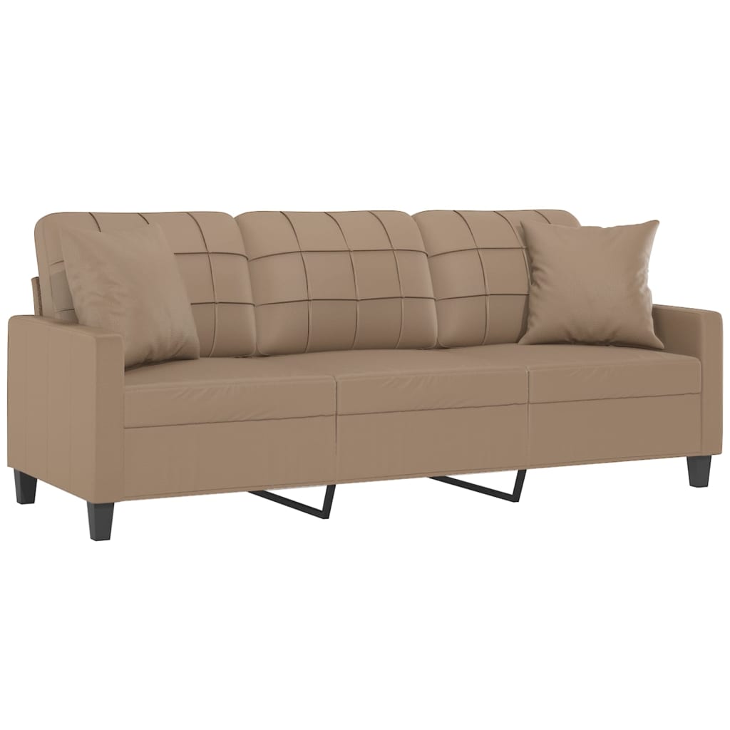 3-personers sofa med pyntepuder 180 cm kunstlæder cappuccino