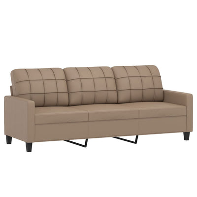 3-personers sofa med pyntepuder 180 cm kunstlæder cappuccino