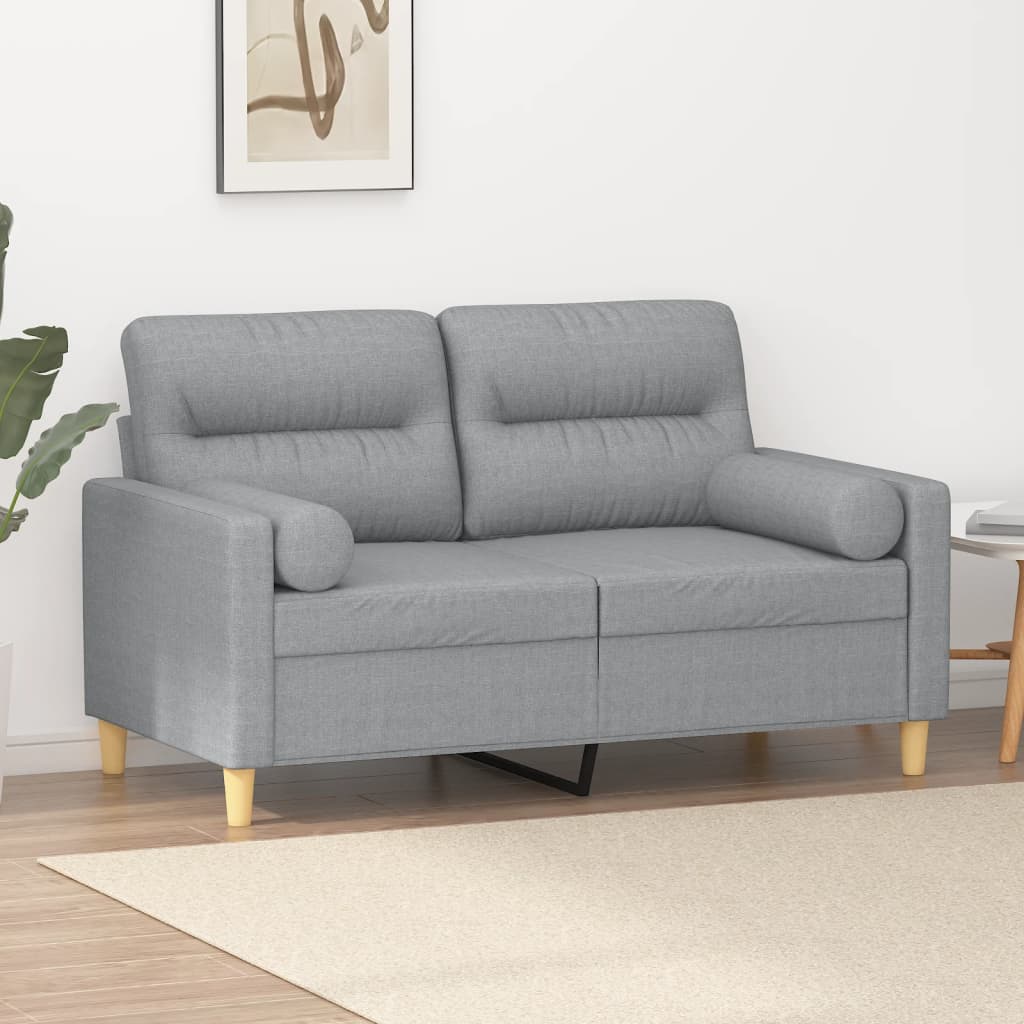 2-personers sofa med pyntepuder 120 cm stof lysegrå