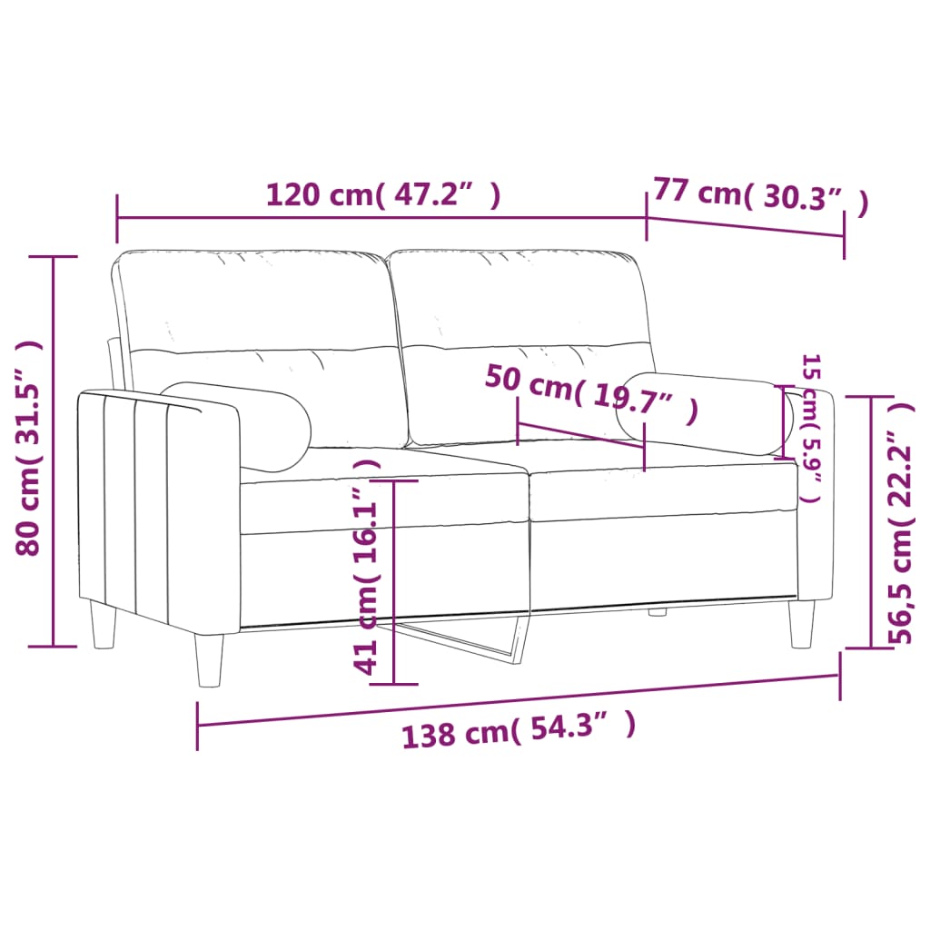 2-personers sofa med pyntepuder 120 cm stof mørkegrå