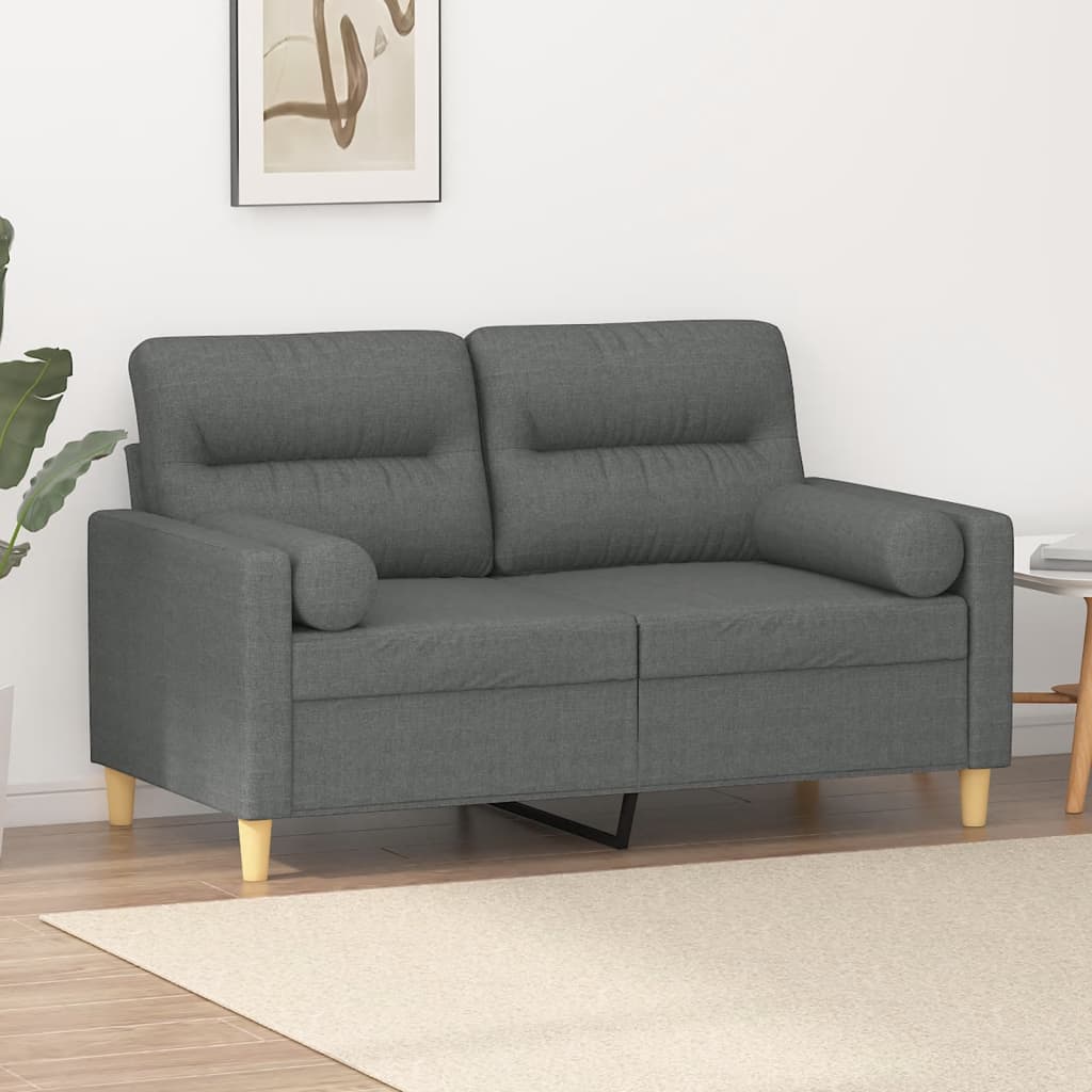 2-personers sofa med pyntepuder 120 cm stof mørkegrå