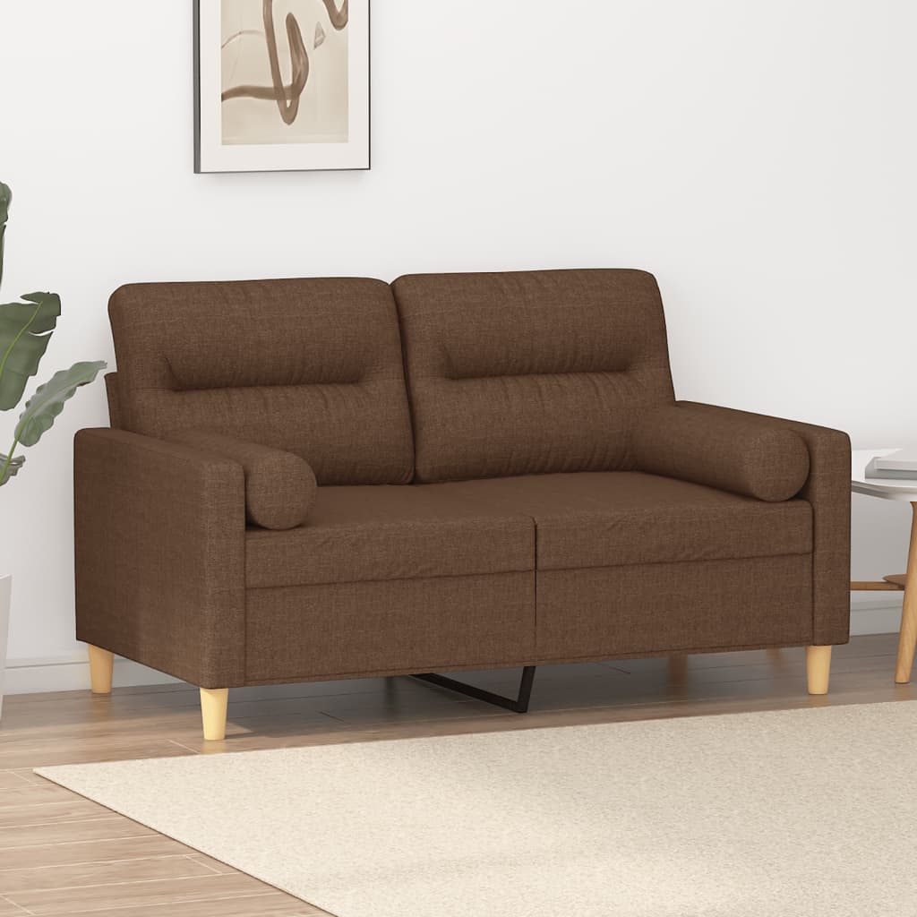 2-personers sofa med pyntepuder 120 cm stof brun